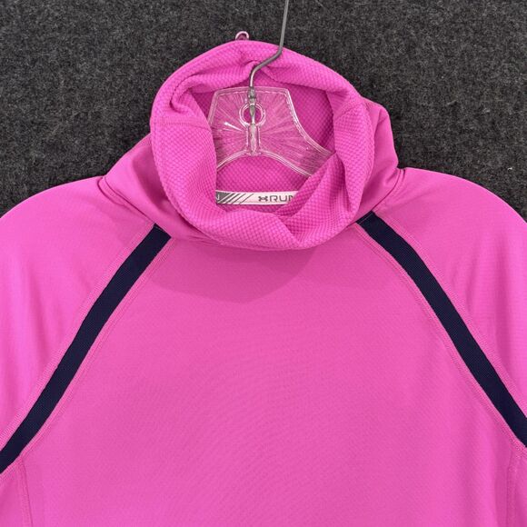 Under Armour Pullover Women's Medium Pink Cowl ColdGear Run Fitted Thumb Holes - Picture 2 of 9